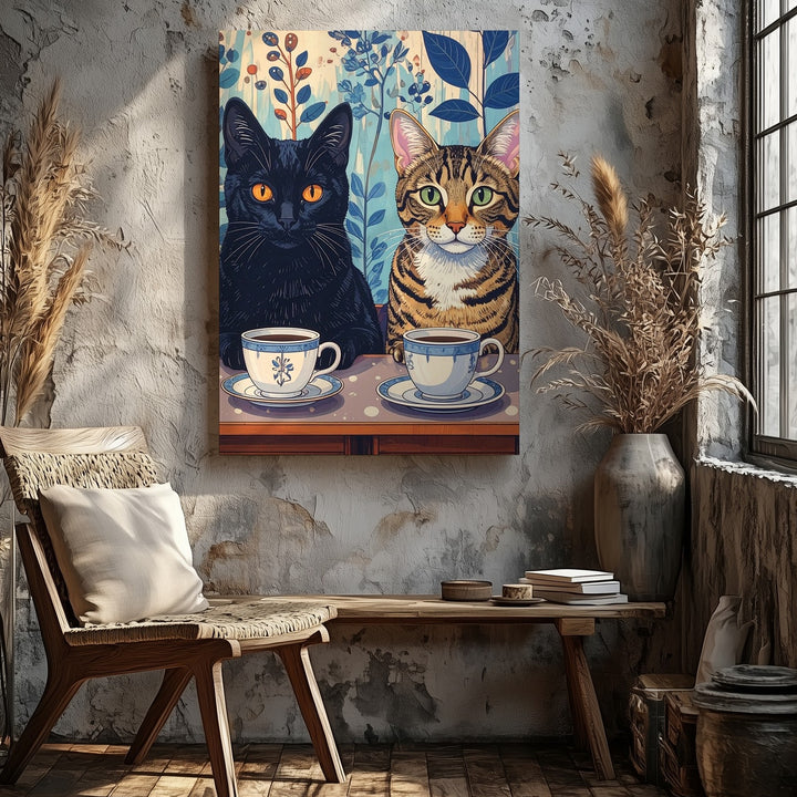 Tea Time Companions Canvas – Whimsical Cats at Café Table - Gifitto