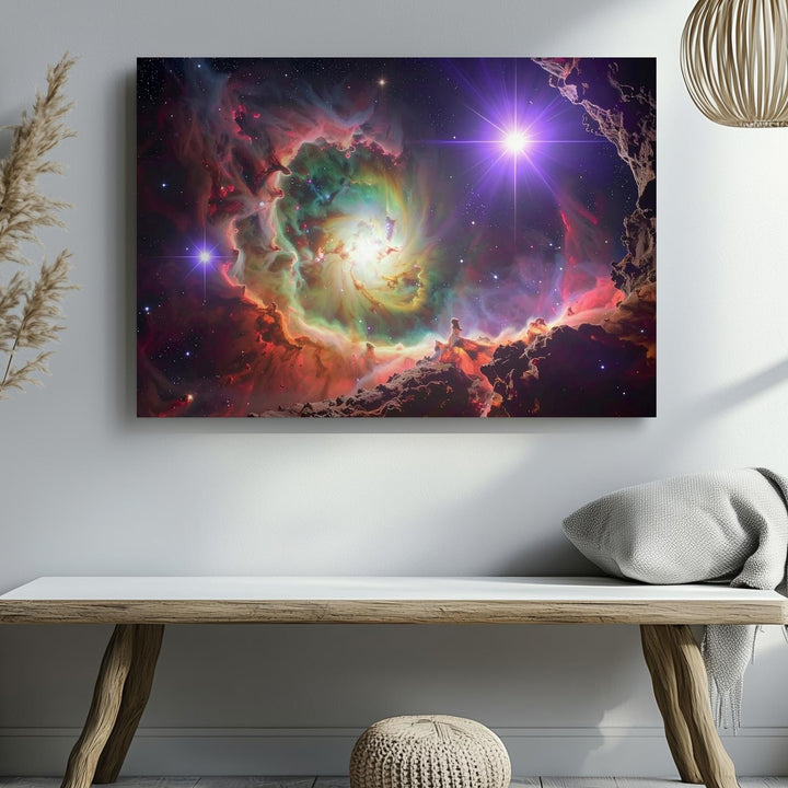 Galactic Cave Nebula Canvas – Green Core with Crimson Dust and Purple Stars - Gifitto
