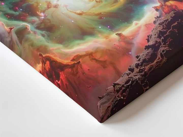 Galactic Cave Nebula Canvas – Green Core with Crimson Dust and Purple Stars - Gifitto