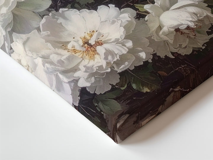 Moody White Flowers Canvas – Vintage-Inspired Floral Art - Gifitto