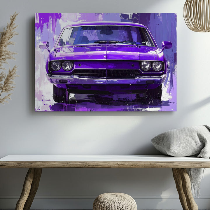 Purple Dodge Challenger Canvas – Stylized Urban Muscle Car Art - Gifitto