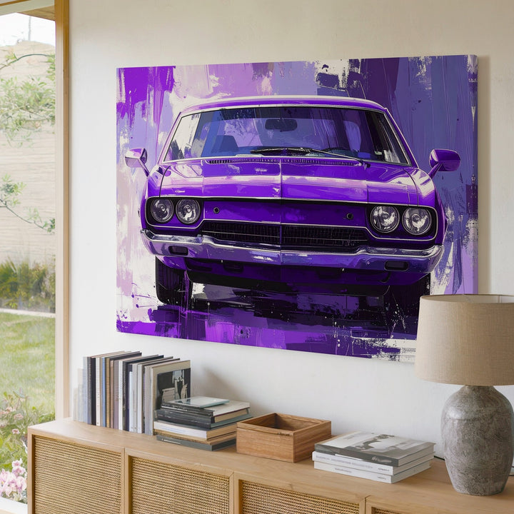 Purple Dodge Challenger Canvas – Stylized Urban Muscle Car Art - Gifitto