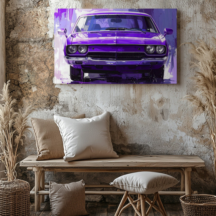 Purple Dodge Challenger Canvas – Stylized Urban Muscle Car Art - Gifitto