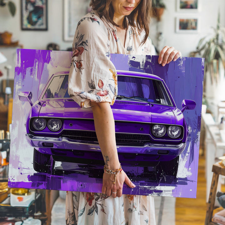 Purple Dodge Challenger Canvas – Stylized Urban Muscle Car Art - Gifitto
