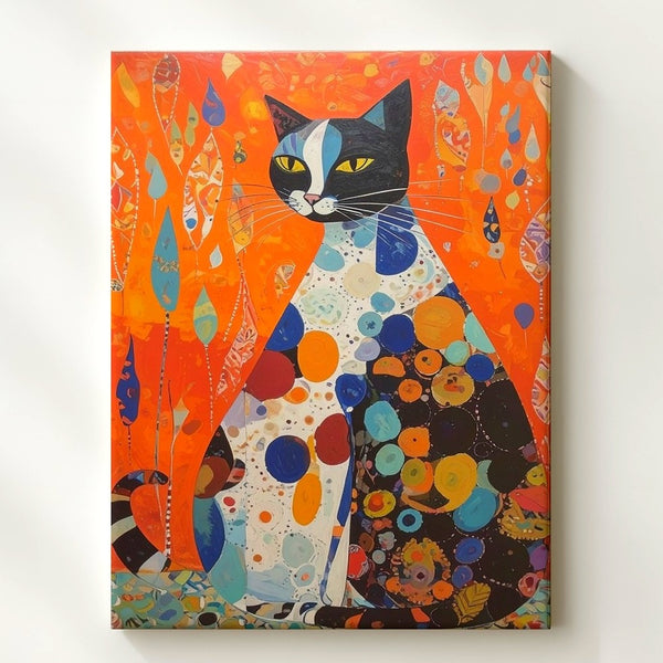 Modern Abstract Cat Canvas – Tall Stylized Feline with Retro Colors - Gifitto