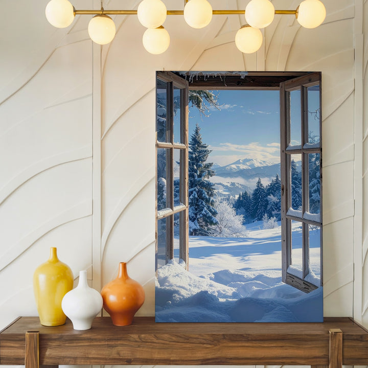 Winter Window View Canvas – Serene Landscape of Snow-Covered Forest - Gifitto