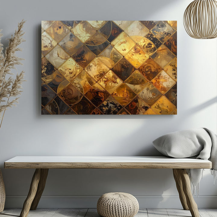 Golden Circles Abstract Canvas – Luxurious Metallic Texture Wall Art - Gifitto