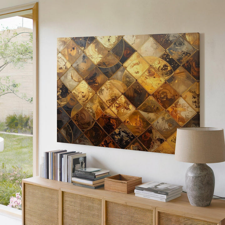 Golden Circles Abstract Canvas – Luxurious Metallic Texture Wall Art - Gifitto