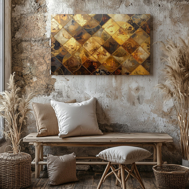 Golden Circles Abstract Canvas – Luxurious Metallic Texture Wall Art - Gifitto