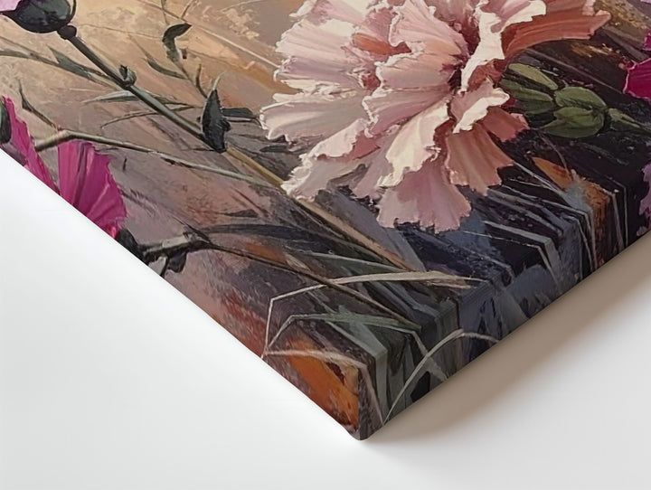 Sunlit Carnations & Wheat Canvas – Summer Field Floral Art - Gifitto