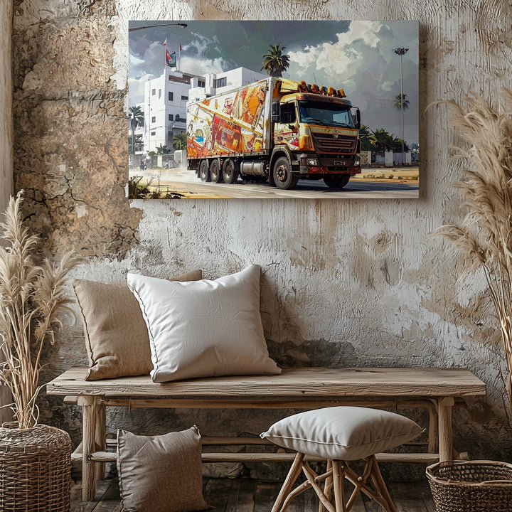 Vibrant Indian Decorated Truck Canvas – Cinematic Cultural Urban Art - Gifitto