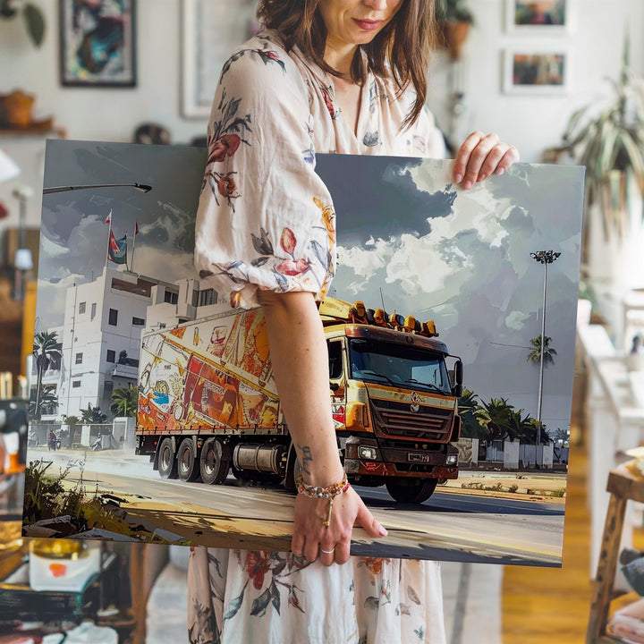Vibrant Indian Decorated Truck Canvas – Cinematic Cultural Urban Art - Gifitto