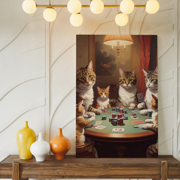 Cats Playing Poker Canvas – Humorous Anthropomorphic Feline Game Night - Gifitto