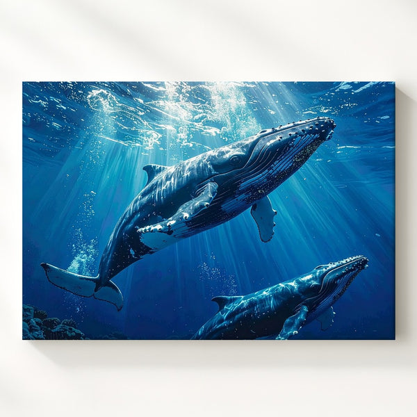 Graceful Humpback Whales Canvas – Photorealistic Underwater Marine Art