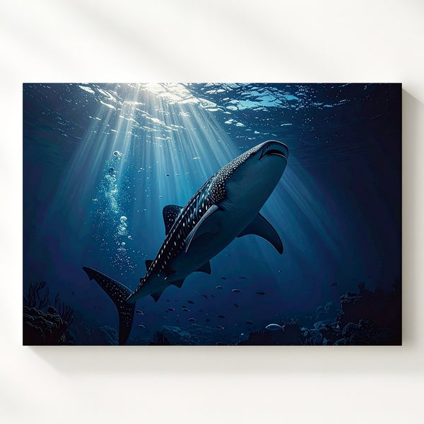 Majestic Whale Shark Canvas – Dramatic Underwater Light Art