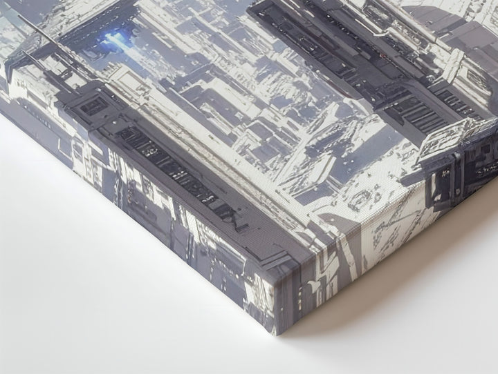 Futuristic Cityscape Canvas – Towering Structures and Hovering UFOs in Advanced Metropolis - Gifitto