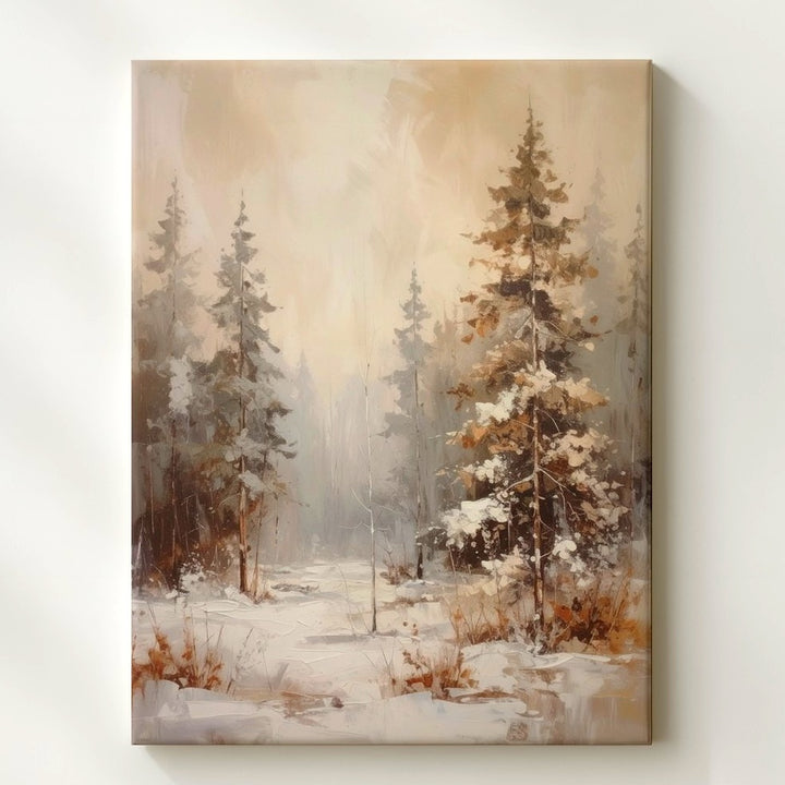 Minimalist Winter Forest Canvas – Soft Foggy Pines in Neutral Tones - Gifitto