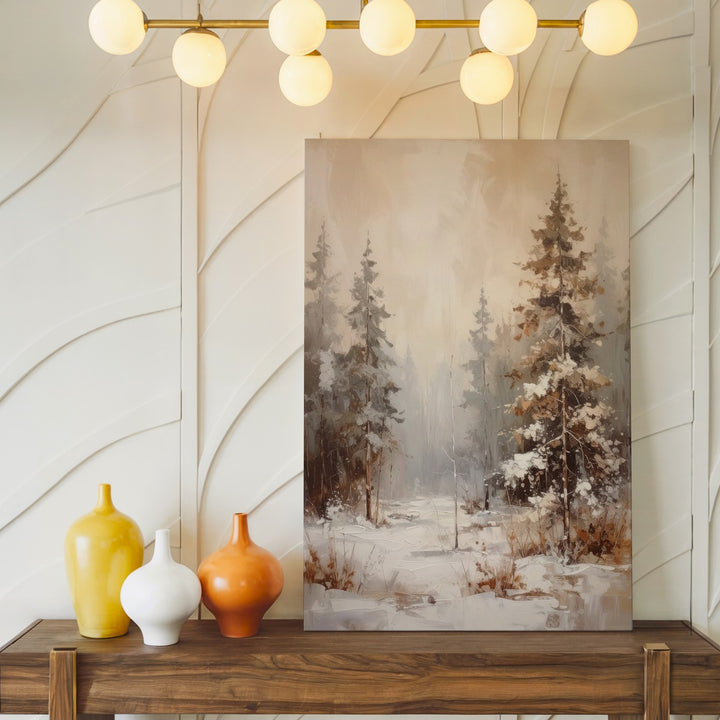Minimalist Winter Forest Canvas – Soft Foggy Pines in Neutral Tones - Gifitto