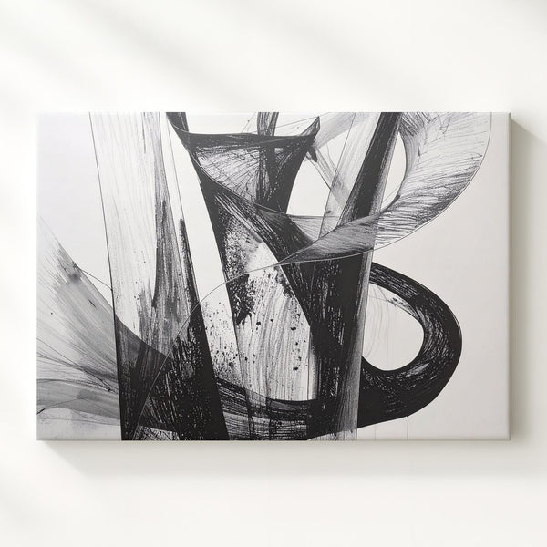 Serpentine Mesh Flow Canvas – Monochrome Abstract Ribbon Line Art - Gifitto