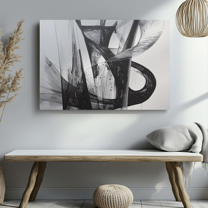 Serpentine Mesh Flow Canvas – Monochrome Abstract Ribbon Line Art - Gifitto