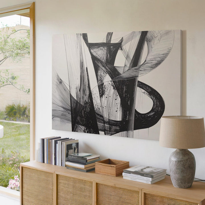 Serpentine Mesh Flow Canvas – Monochrome Abstract Ribbon Line Art - Gifitto