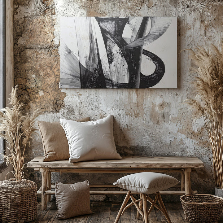 Serpentine Mesh Flow Canvas – Monochrome Abstract Ribbon Line Art - Gifitto
