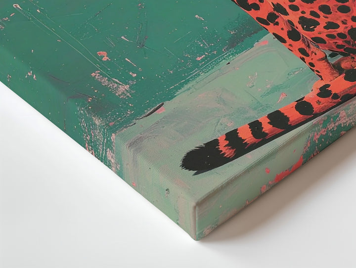 Red Cheetah Elegance Canvas – Bold Stylized Feline on Teal - Gifitto