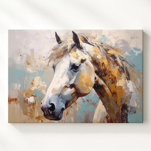 Golden White Horse Canvas – Abstract Equestrian Art - Gifitto