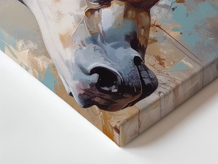 Golden White Horse Canvas – Abstract Equestrian Art - Gifitto