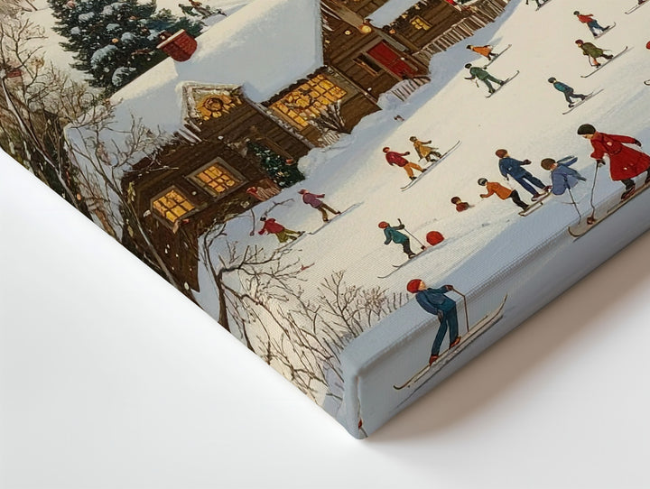 Winter Village Wonderland Canvas – Cheerful Holiday Scene with Cabins and Snow Activities - Gifitto
