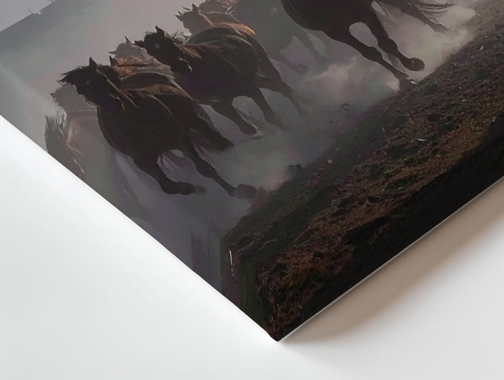 Galloping Herd at Dawn Canvas – Moody Equestrian Landscape Art - Gifitto