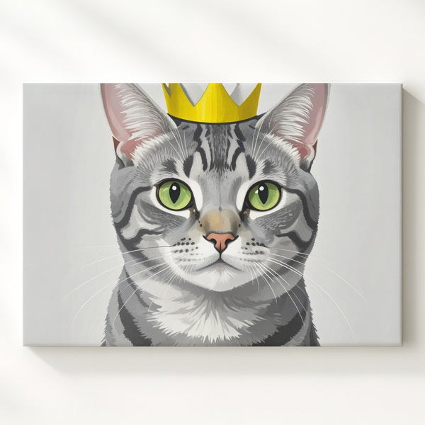 Royal Tabby Cat Canvas – Cartoon-Style Cat with Yellow Crown - Gifitto