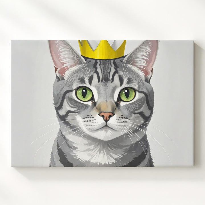 Royal Tabby Cat Canvas – Cartoon-Style Cat with Yellow Crown - Gifitto
