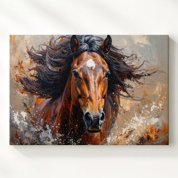 Fireborn Fury Canvas – Wild Brown Horse in Elemental Motion - Gifitto
