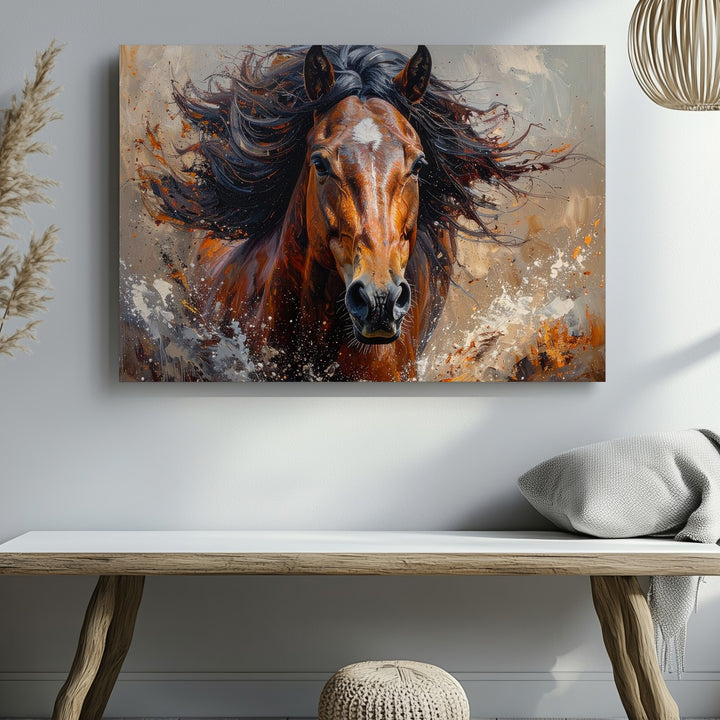 Fireborn Fury Canvas – Wild Brown Horse in Elemental Motion - Gifitto