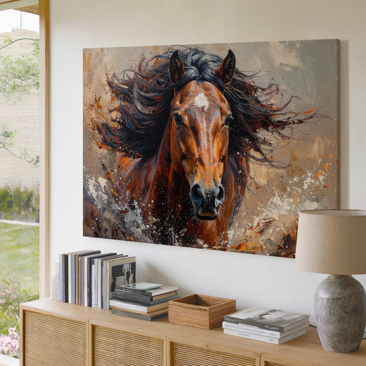 Fireborn Fury Canvas – Wild Brown Horse in Elemental Motion - Gifitto