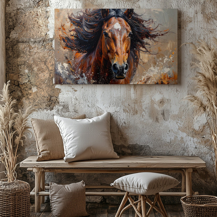 Fireborn Fury Canvas – Wild Brown Horse in Elemental Motion - Gifitto
