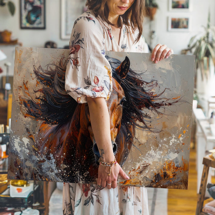 Fireborn Fury Canvas – Wild Brown Horse in Elemental Motion - Gifitto