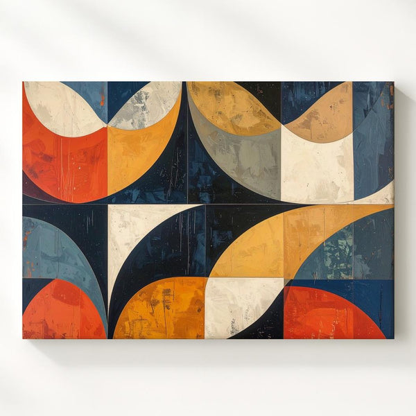 Mid-Century Geometric Canvas – Abstract Semicircle Wall Art in Retro Colors - Gifitto
