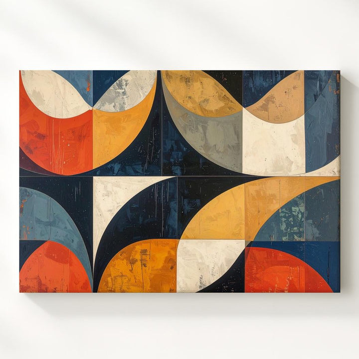 Mid-Century Geometric Canvas – Abstract Semicircle Wall Art in Retro Colors - Gifitto