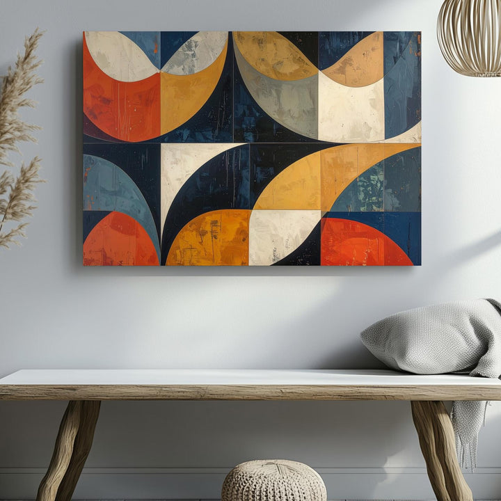 Mid-Century Geometric Canvas – Abstract Semicircle Wall Art in Retro Colors - Gifitto