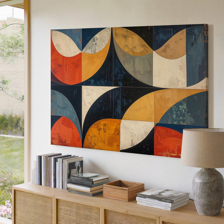 Mid-Century Geometric Canvas – Abstract Semicircle Wall Art in Retro Colors - Gifitto