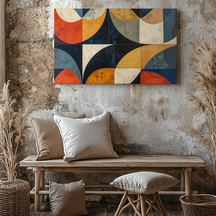 Mid-Century Geometric Canvas – Abstract Semicircle Wall Art in Retro Colors - Gifitto