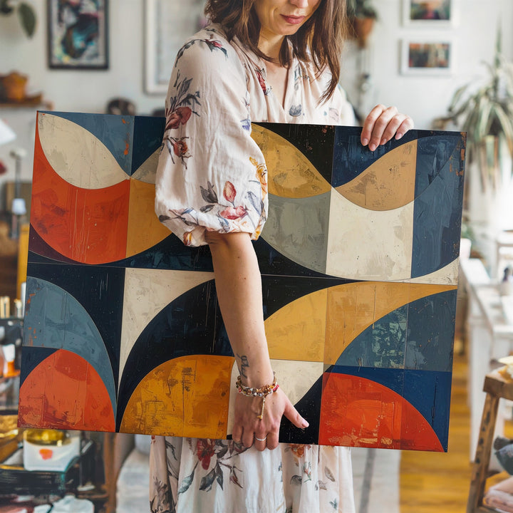 Mid-Century Geometric Canvas – Abstract Semicircle Wall Art in Retro Colors - Gifitto