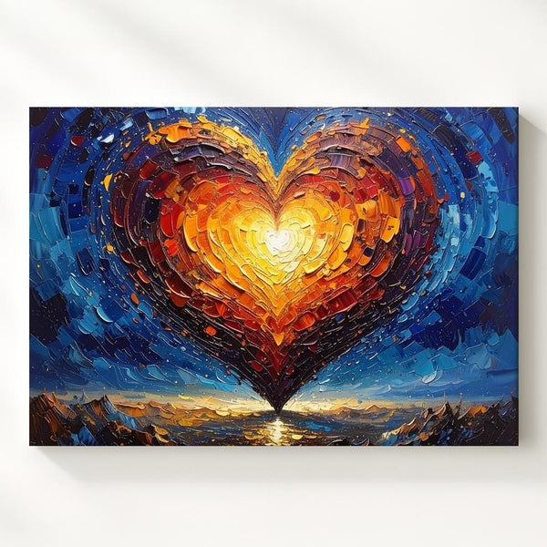 Radiant Heart Oil Canvas – Textured Warmth Against Indigo Night - Gifitto