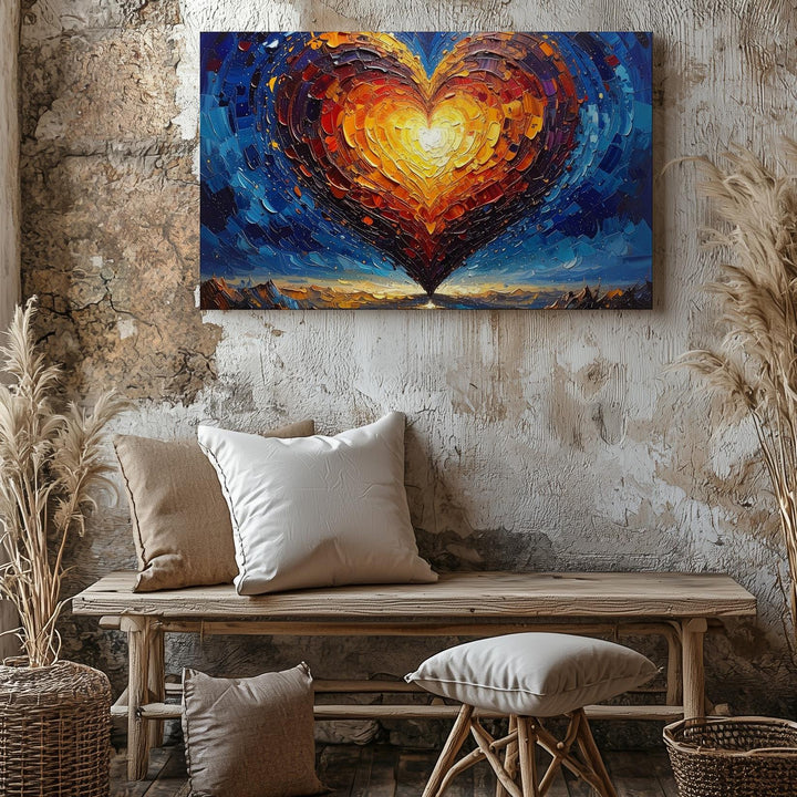 Radiant Heart Oil Canvas – Textured Warmth Against Indigo Night - Gifitto