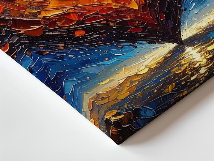 Radiant Heart Oil Canvas – Textured Warmth Against Indigo Night - Gifitto