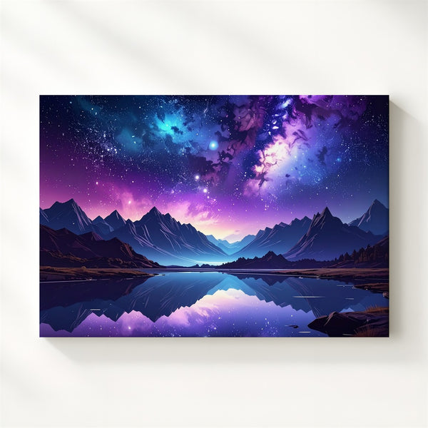 Celestial Mirror Canvas – Galaxy Night Sky Over Mountain Lake Reflection - Gifitto