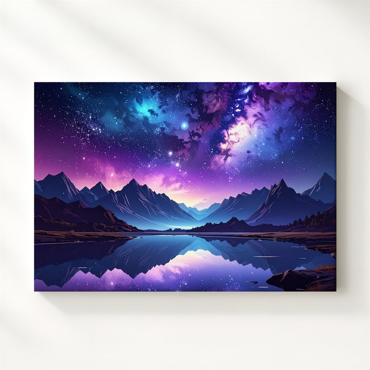 Celestial Mirror Canvas – Galaxy Night Sky Over Mountain Lake Reflection - Gifitto