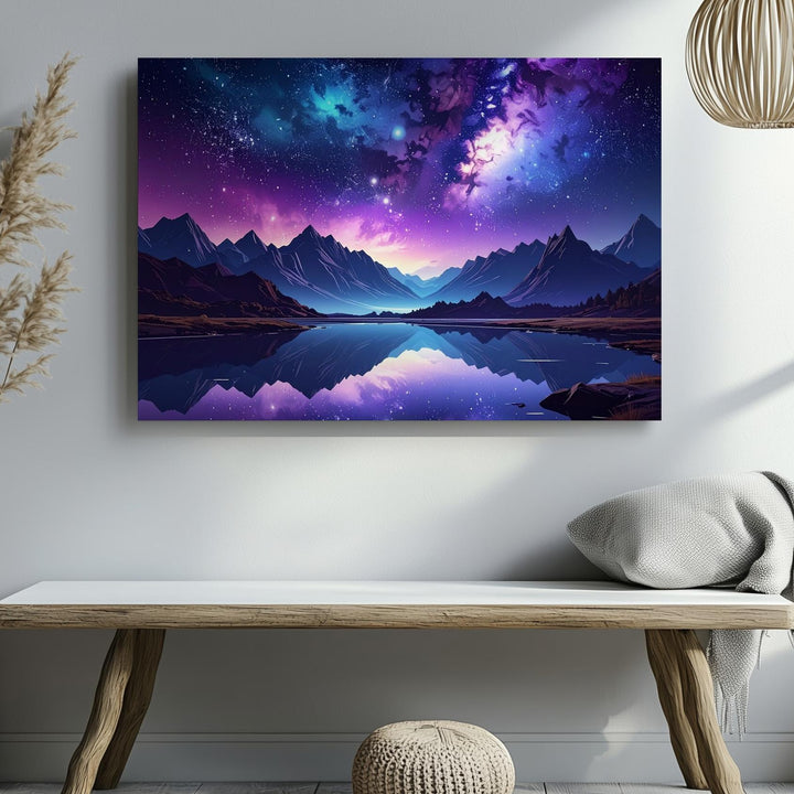 Celestial Mirror Canvas – Galaxy Night Sky Over Mountain Lake Reflection - Gifitto